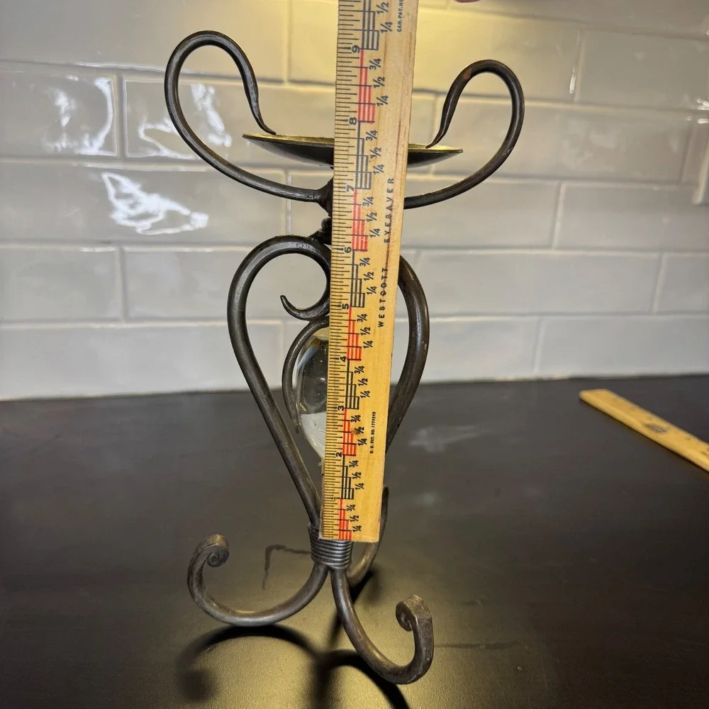 Pier 1 Candle Holder Home Decor 12in Bronze Wrought Iron Glass Orb Vintage